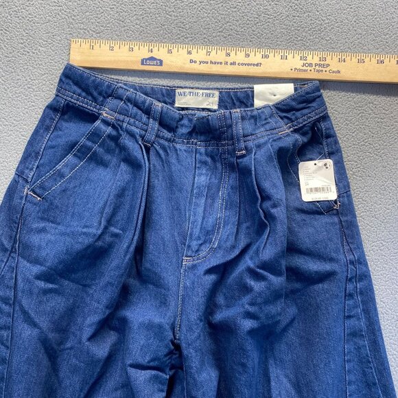 We The Free Womens High Rise Pleated Denim Wide Leg Jeans Blue Pockets Sz 24 New - Picture 6 of 15